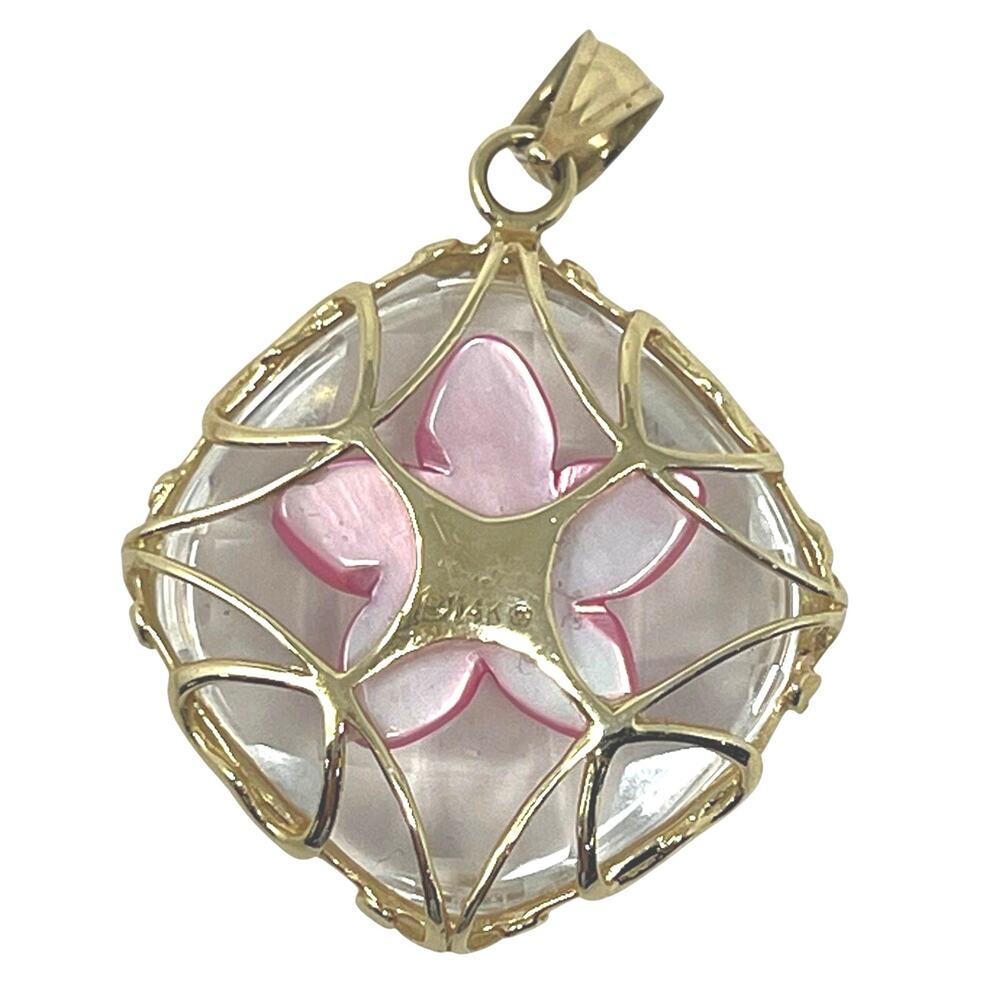 Mother of Pearl 14K Gold Flower Pendant - Picture 2 of 9